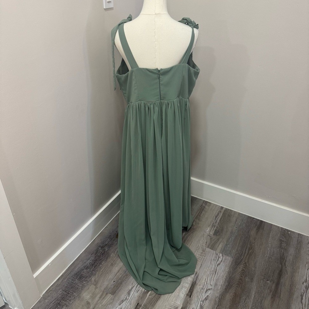 Lulus Radiant Charisma Sage Brush Chiffon Ruched Tie-Strap Maxi Dress 1X - Picture 3 of 6